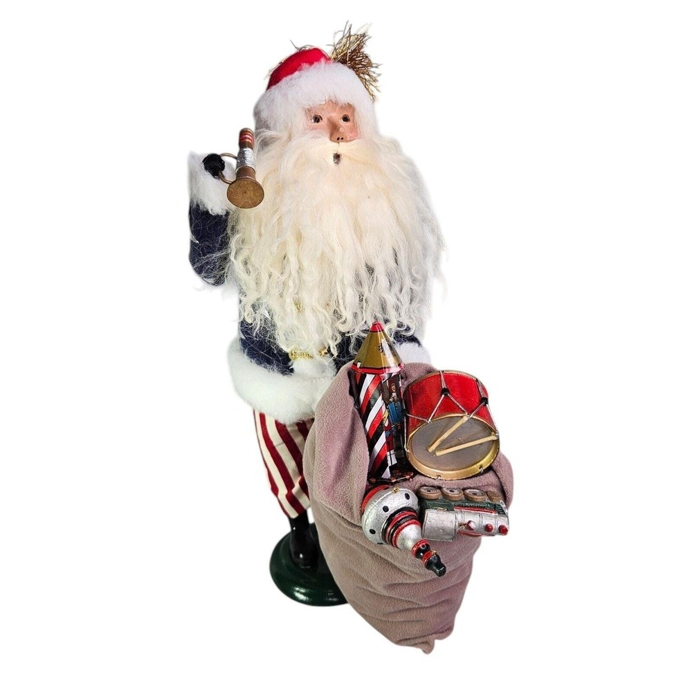 Byers Choice Patriotic Santa Claus Caroler Toy Sack Stars Stripes Signd Figurine